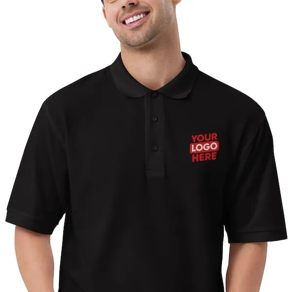 Happy man wearing a corporate polo shirt that has been embroidered with a company logo to represent products available in Phoenix and the surrounding PHX.